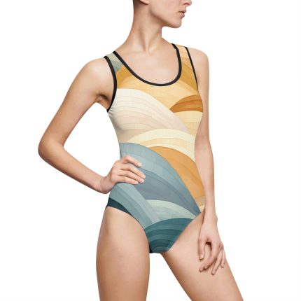 Abstract Wave Print One-Piece Swimsuit – Modern Art Bathing Suit