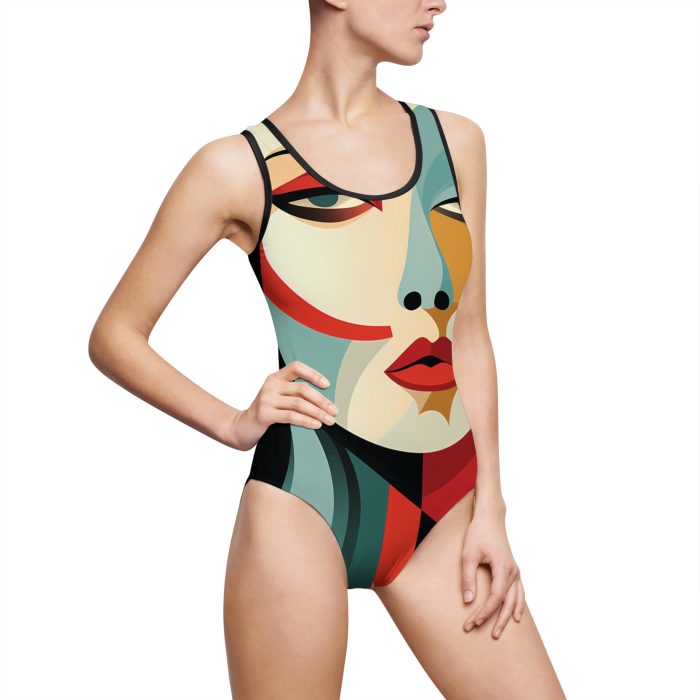 Modern Art Abstract Face Swimwear – Stylish One-Piece Bathing Suit for Women