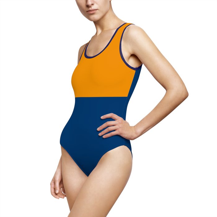 Two-Tone Contemporary Color Block Swimwear – Orange & Blue One-Piece