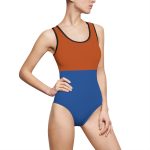 Two-Tone Color Block One-Piece Swimsuit – Orange and Blue Bathing Suit