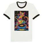 Psychedelic Groovy Cat DJ Unisex Ringer T-shirt