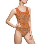 Orange & Blue Geometric Diamond Print One-Piece Swimsuit