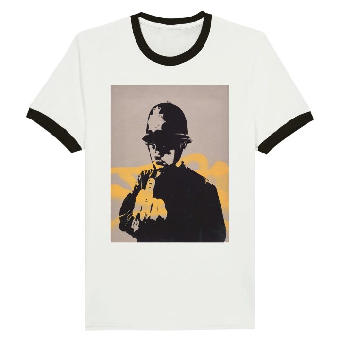 Rebellious Art: Banksy Inspired Rude Copper Graphic Unisex Ringer T-shirt