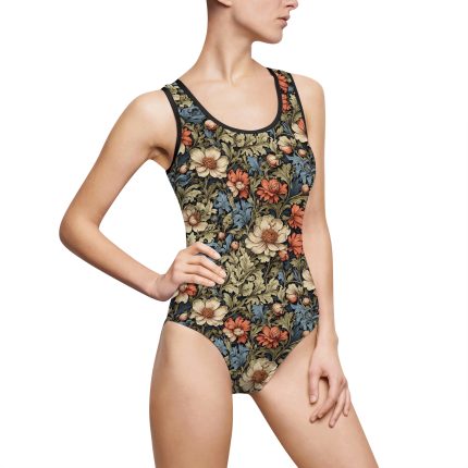 Vintage Floral One-Piece Swimsuit – Elegant Botanical Bathing Suit