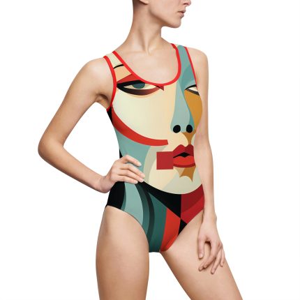 Modern Art Abstract Face Swimwear - Stylish One-Piece Bathing Suit for Women