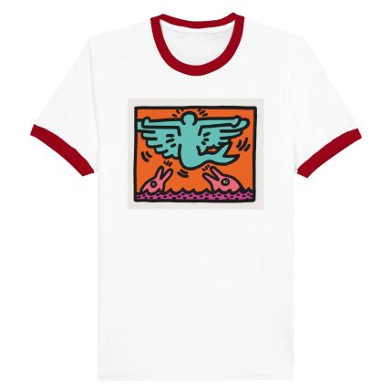 Flying Figure Graphic Tee | Pop Art Ringer T-Shirt | Street Art Inspired Tee Unisex Ringer T-shirt