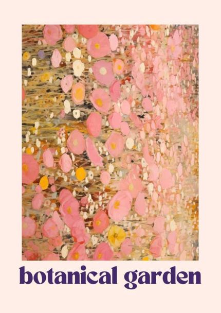 Pink Floral Art: Botanical Garden Painting Wall Art Poster