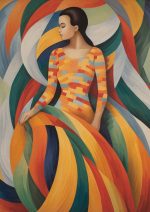 Woman in Colorful Dress: Art Deco Painting