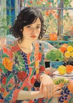 Woman in Colorful Dress: Art Deco Painting