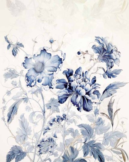 Floral Art Print: Blue Chrysanthemums/Peonies
