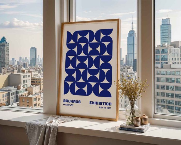 Bauhaus Frankfurt Exhibition Poster - Blue Geometric Pattern, July 19, 1923 Bauhaus Printed Poster - Image 2