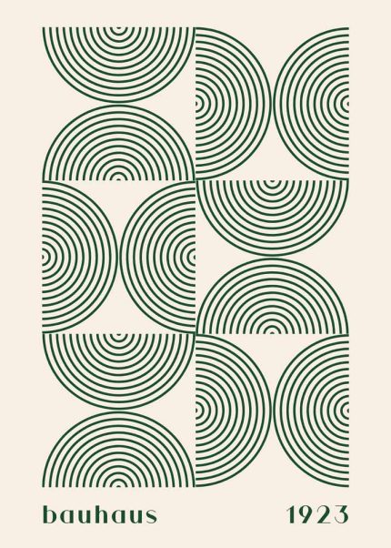 Bauhaus 1923 Poster - Abstract Geometric Semi-Circles Art Print (Green) Bauhaus Printed Poster