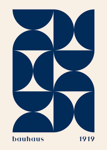 Bauhaus 1919 Poster - Abstract Geometric Semi-Circles Art Print (Blue on Beige) Bauhaus Printed Poster