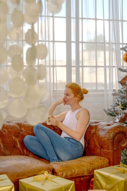 Cozy Christmas Morning Coffee Woman Portrait Commercial Use Digital Downloadable Image