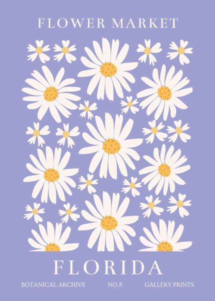 Flower Market Florida - Daisy Floral Art Print - Botanical Archive Flower Print Wall Art Poster