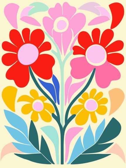 Stylized Flower Bouquet - Modern Floral Art Botanical Flower Print Wall Art Poster