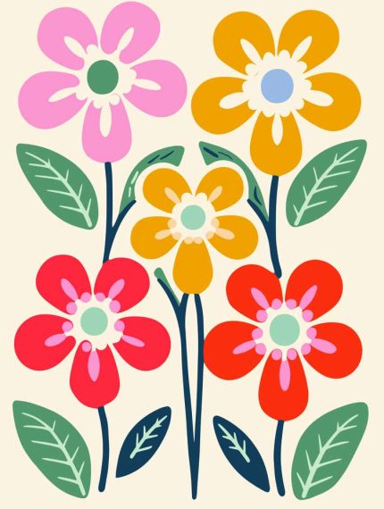 Stylized Flower Bouquet - Modern Floral Art Botanical Flower Print Wall Art Poster