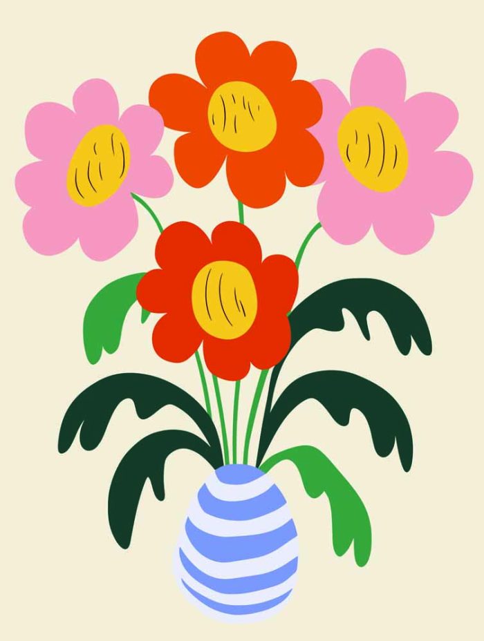Stylized Flower Bouquet - Modern Floral Art Botanical Flower Print Wall Art Poster - Image 1