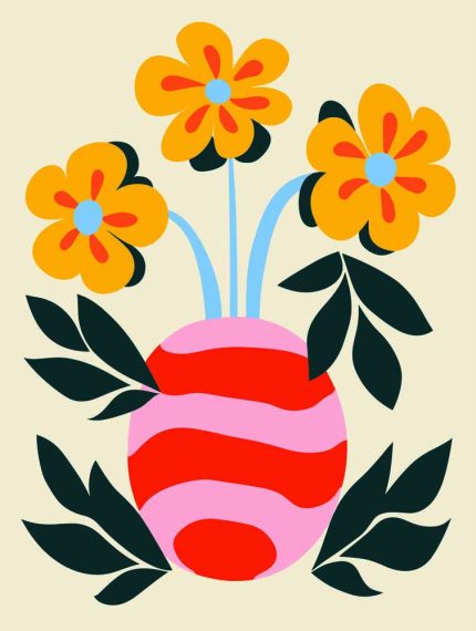 Stylized Flower Bouquet - Modern Floral Art Botanical Flower Print Wall Art Poster