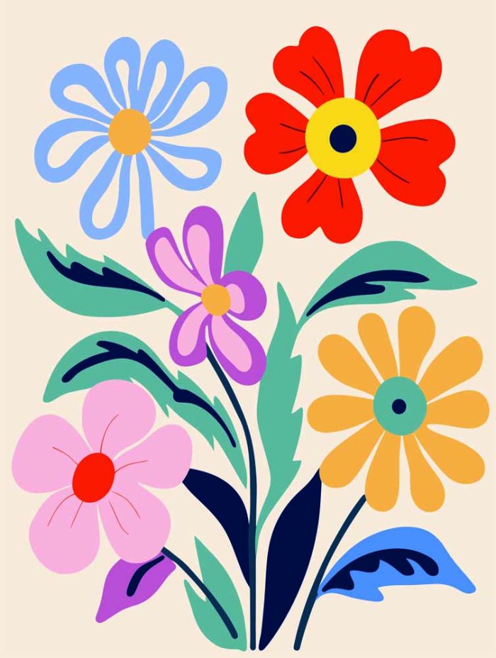 Stylized Flower Bouquet - Modern Floral Art Botanical Flower Print Wall Art Poster - Image 1