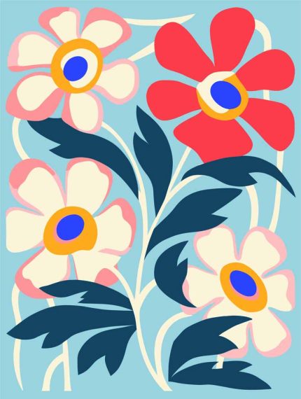 Stylized Flower Bouquet - Modern Floral Art Botanical Flower Print Wall Art Poster
