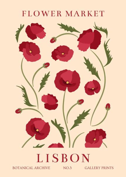 Floral Market Lisbon Botanical Flower Print Wall Art Poster