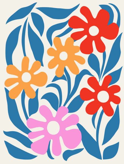 Stylized Flower Bouquet - Modern Floral Art Botanical Flower Print Wall Art Poster