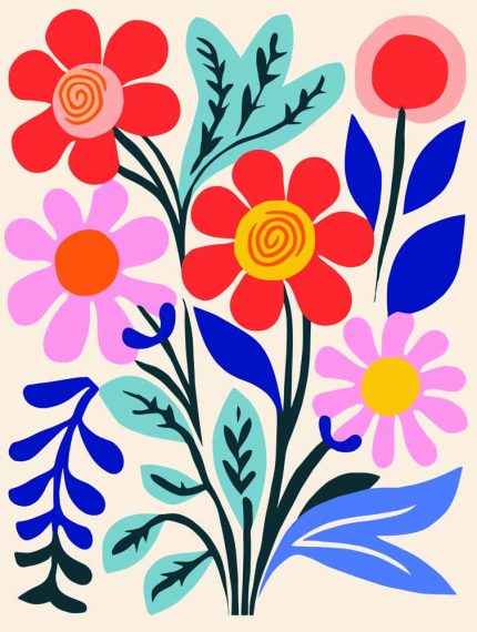 Stylized Flower Bouquet - Modern Floral Art Botanical Flower Print Wall Art Poster