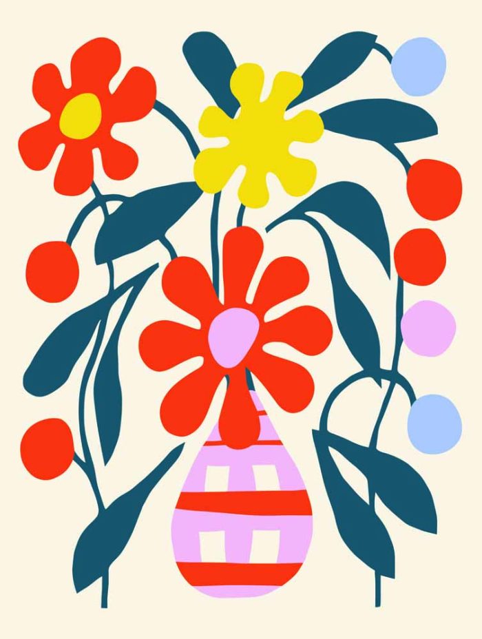 Stylized Flower Bouquet - Modern Floral Art Botanical Flower Print Wall Art Poster - Image 1