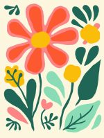 Stylized Flower Bouquet - Modern Floral Art Botanical Flower Print Wall Art Poster