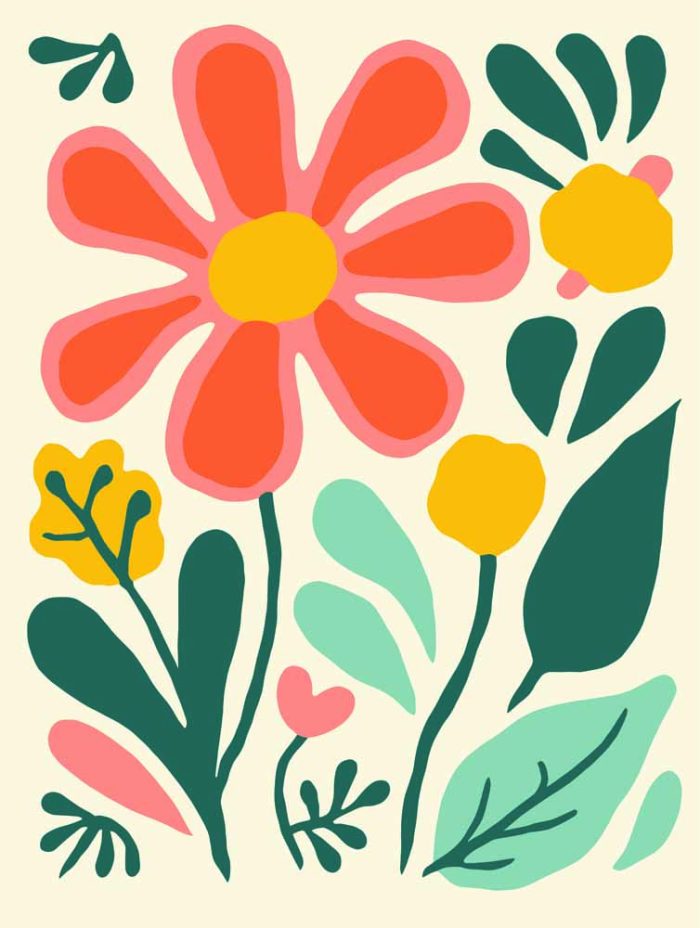 Stylized Flower Bouquet - Modern Floral Art Botanical Flower Print Wall Art Poster - Image 1