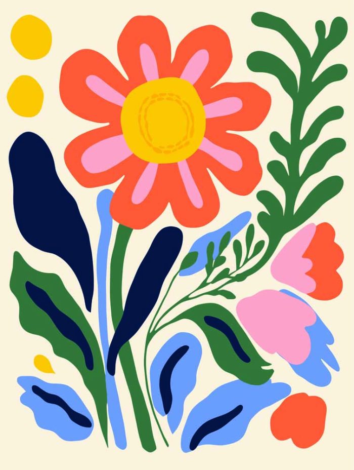 Stylized Flower Bouquet - Modern Floral Art Botanical Flower Print Wall Art Poster - Image 1