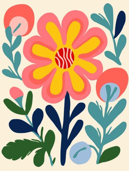 Stylized Flower Bouquet - Modern Floral Art Botanical Flower Print Wall Art Poster