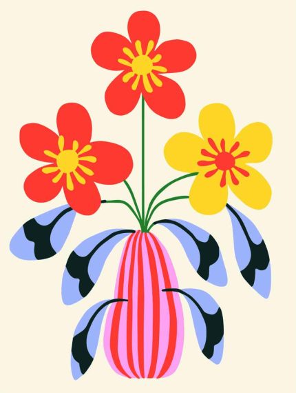Stylized Flower Bouquet - Modern Floral Art Botanical Flower Print Wall Art Poster
