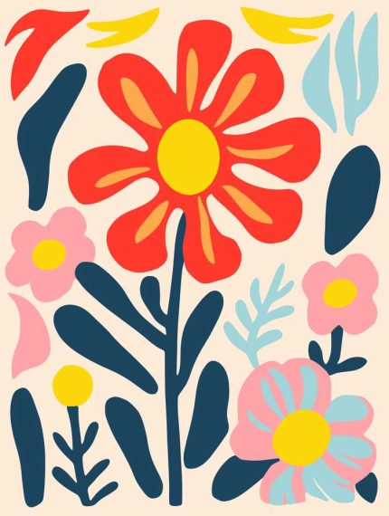 Stylized Flower Bouquet - Modern Floral Art Botanical Flower Print Wall Art Poster
