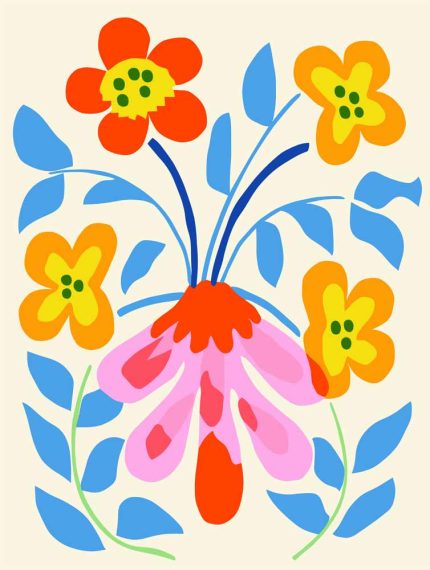 Stylized Flower Bouquet - Modern Floral Art Botanical Flower Print Wall Art Poster