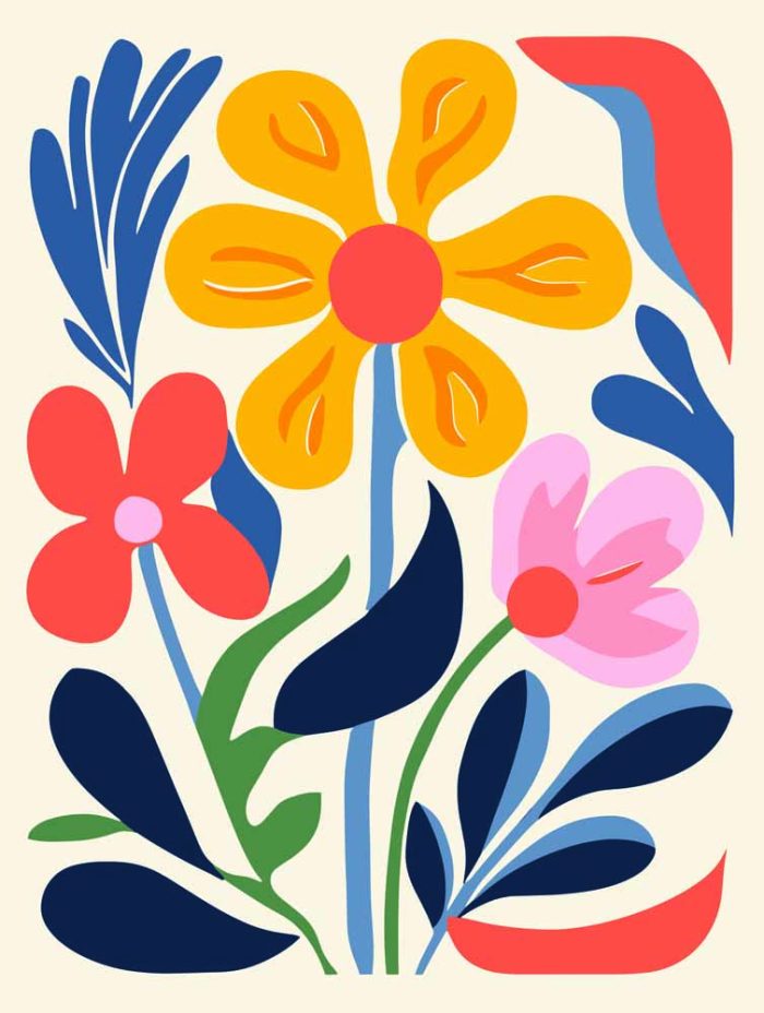 Stylized Flower Bouquet - Modern Floral Art Botanical Flower Print Wall Art Poster - Image 1