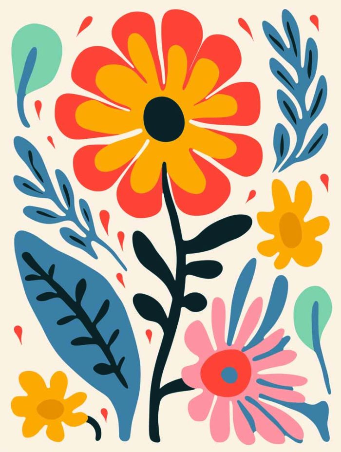 Stylized Flower Bouquet - Modern Floral Art Botanical Flower Print Wall Art Poster - Image 1