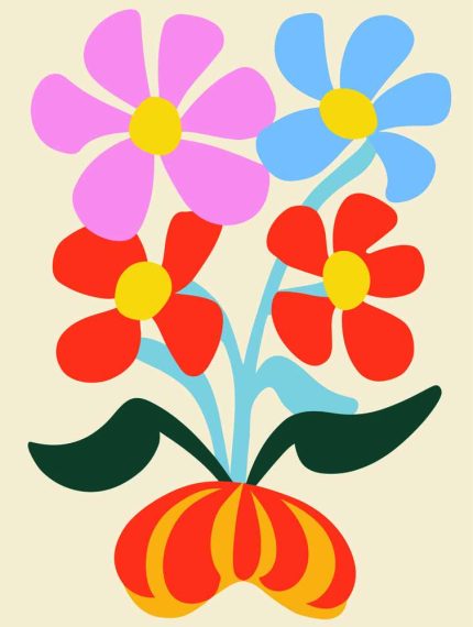 Stylized Flower Bouquet - Modern Floral Art Botanical Flower Print Wall Art Poster