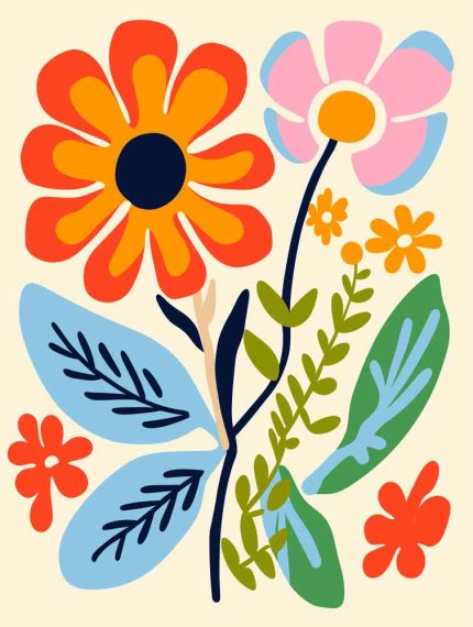 Stylized Flower Bouquet - Modern Floral Art Botanical Flower Print Wall Art Poster