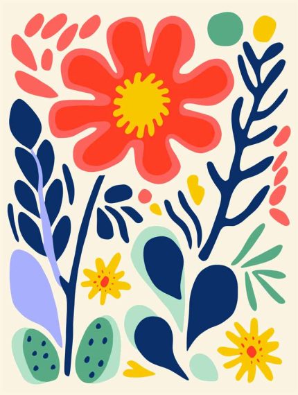 Stylized Flower Bouquet - Modern Floral Art Botanical Flower Print Wall Art Poster