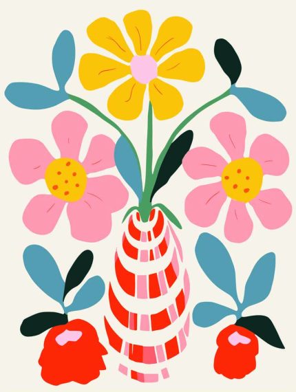 Stylized Flower Bouquet - Modern Floral Art Botanical Flower Print Wall Art Poster