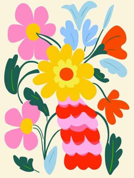 Stylized Flower Bouquet - Modern Floral Art Botanical Flower Print Wall Art Poster