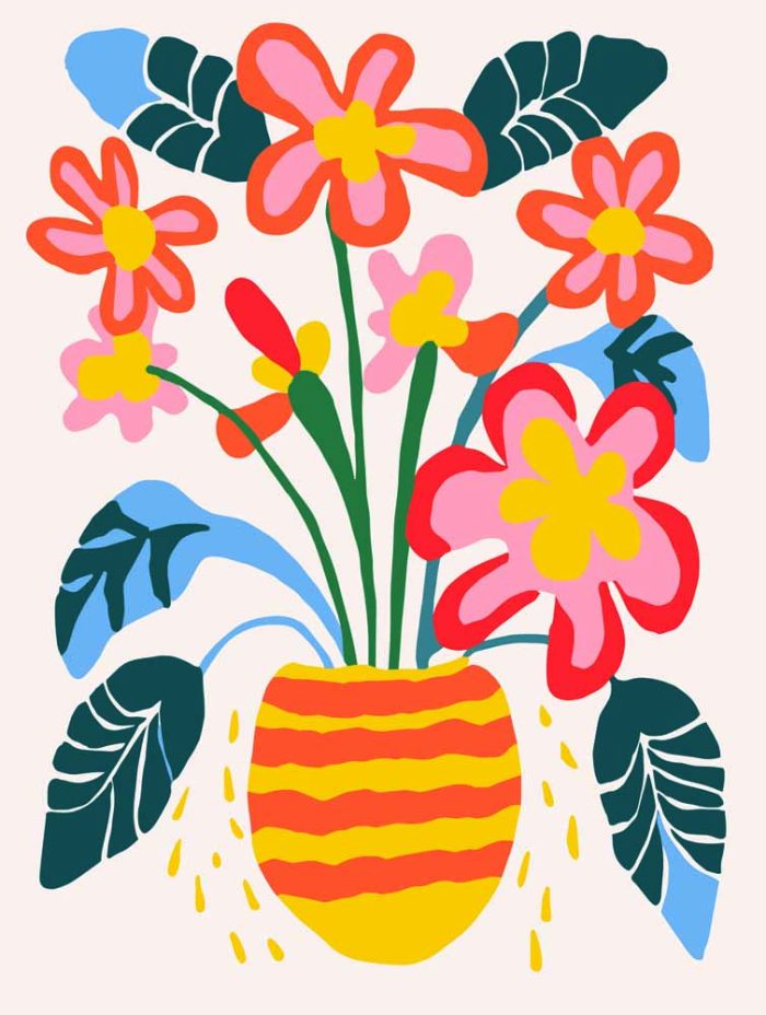 Stylized Flower Bouquet - Modern Floral Art Botanical Flower Print Wall Art Poster - Image 1