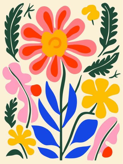 Stylized Flower Bouquet - Modern Floral Art Botanical Flower Print Wall Art Poster
