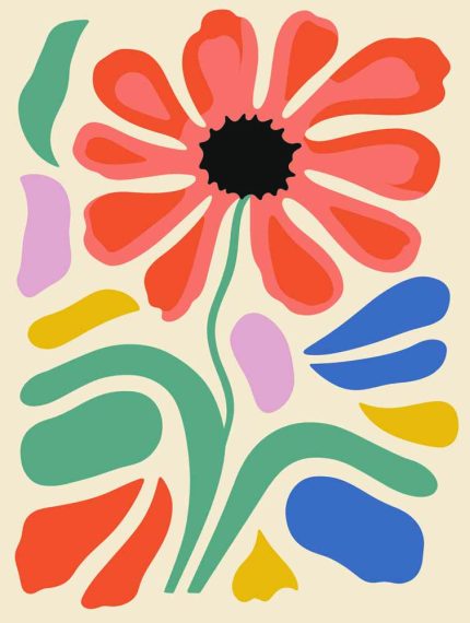 Stylized Flower Bouquet - Modern Floral Art Botanical Flower Print Wall Art Poster
