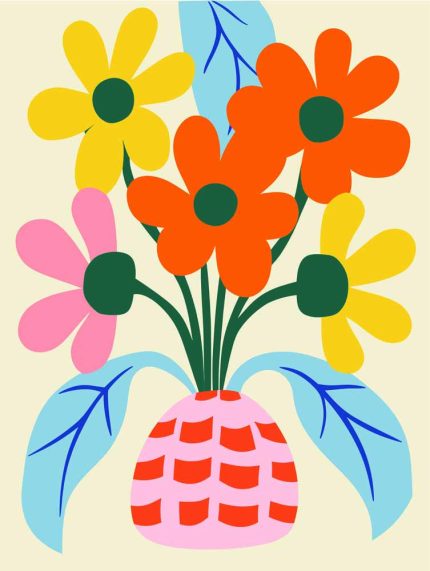 Stylized Flower Bouquet - Modern Floral Art Botanical Flower Print Wall Art Poster