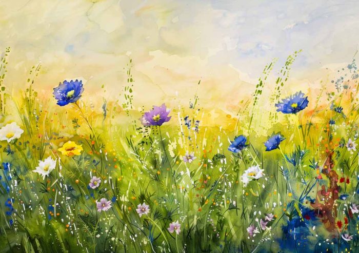 Wildflower Meadow Painting - Colorful Floral Field Art Print - Image 1