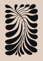 Stylized Floral Pattern - Beige & Black Theme - Minimalist Art Botanical Flower Print Wall Art Poster