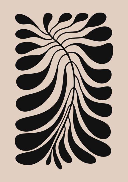 Stylized Floral Pattern - Beige & Black Theme - Minimalist Art Botanical Flower Print Wall Art Poster